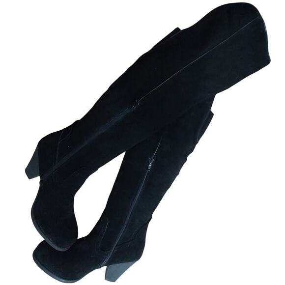 MIA! LUXE BLACK GENUINE SUEDE LEATHER OVER THE KNEE WESTERN STYLE BOOTS! SZ 8.5M - Picture 1 of 13